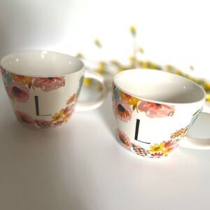 Opalhouse Pair of “L” Monogram 16oz Floral Stoneware Mugs